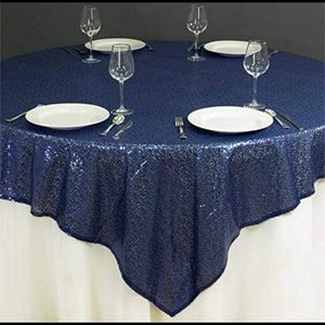 Sequin Square Tablecloth Overlay 72" x 72"-Navy Blue Square Overlay x10 avail